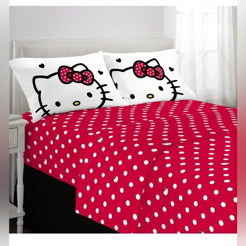 Hello Kitty Kids 4 Piece Red White Polka Dots Sheet Set, Full NEW WITH TAGS - Picture 3 of 7